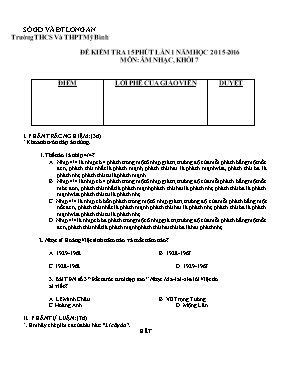 Đề kiểm tra 15p Âm nhạc lớp 7 lần 1 - Năm học 2015-2016 - Trường THCS Mỹ Bình